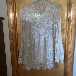 Entro brand, size large, gold/tan color lace dress or long shirt.